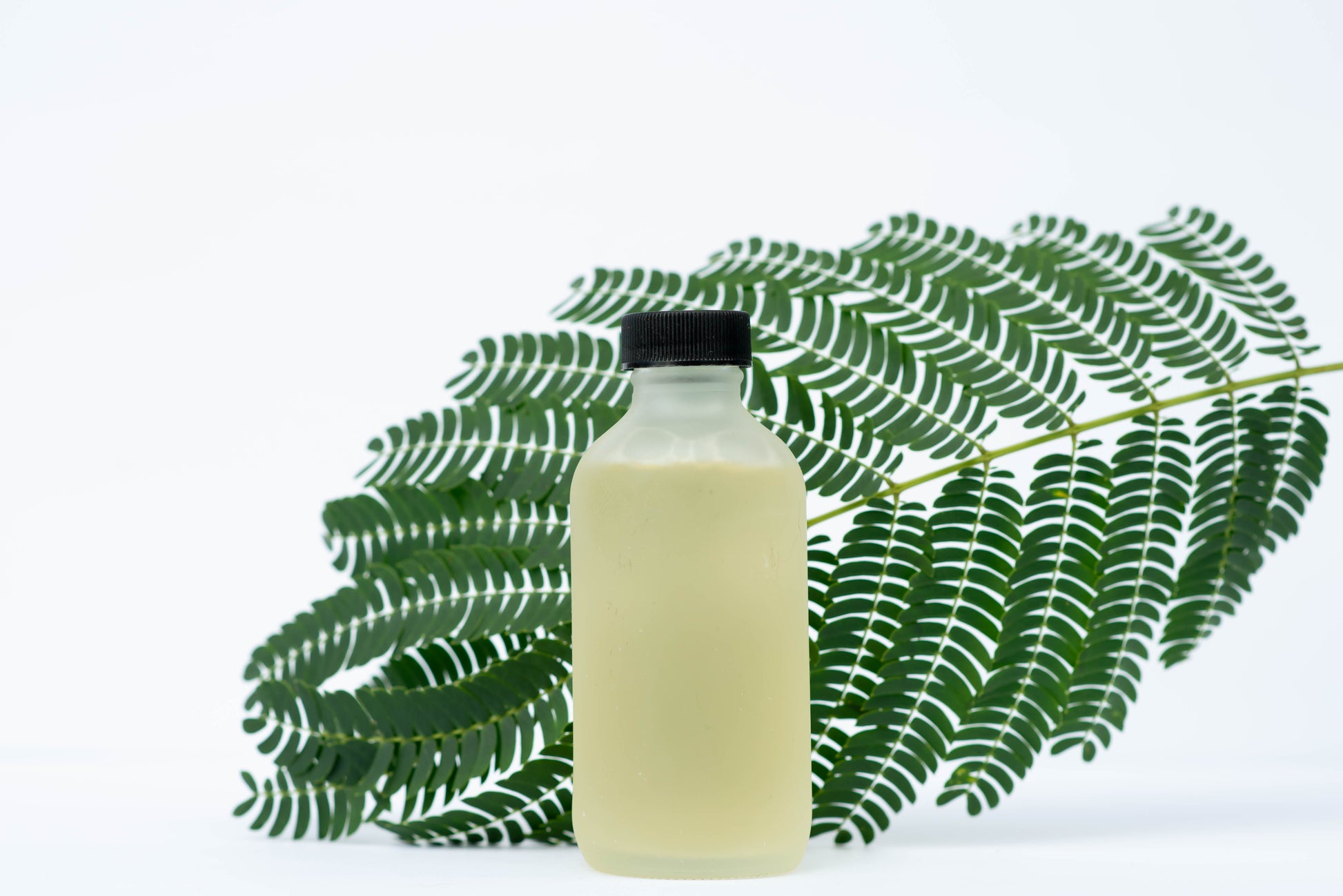 Refreshing Toner for Oily, Dry, and Combination Skin with ACV 4oz bottle on white ground and green leaf